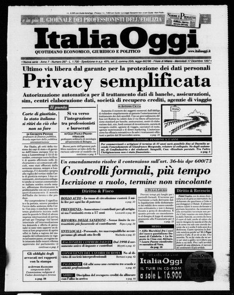 Italia oggi : quotidiano di economia finanza e politica